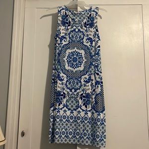 Macy’s Charter Club nylon and spandex sheath dress. Size XL. Blue and white.